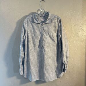 Merona Women's XXL Long Sleeve Blue Print Shirt Long sleeve 1/2 button cotton